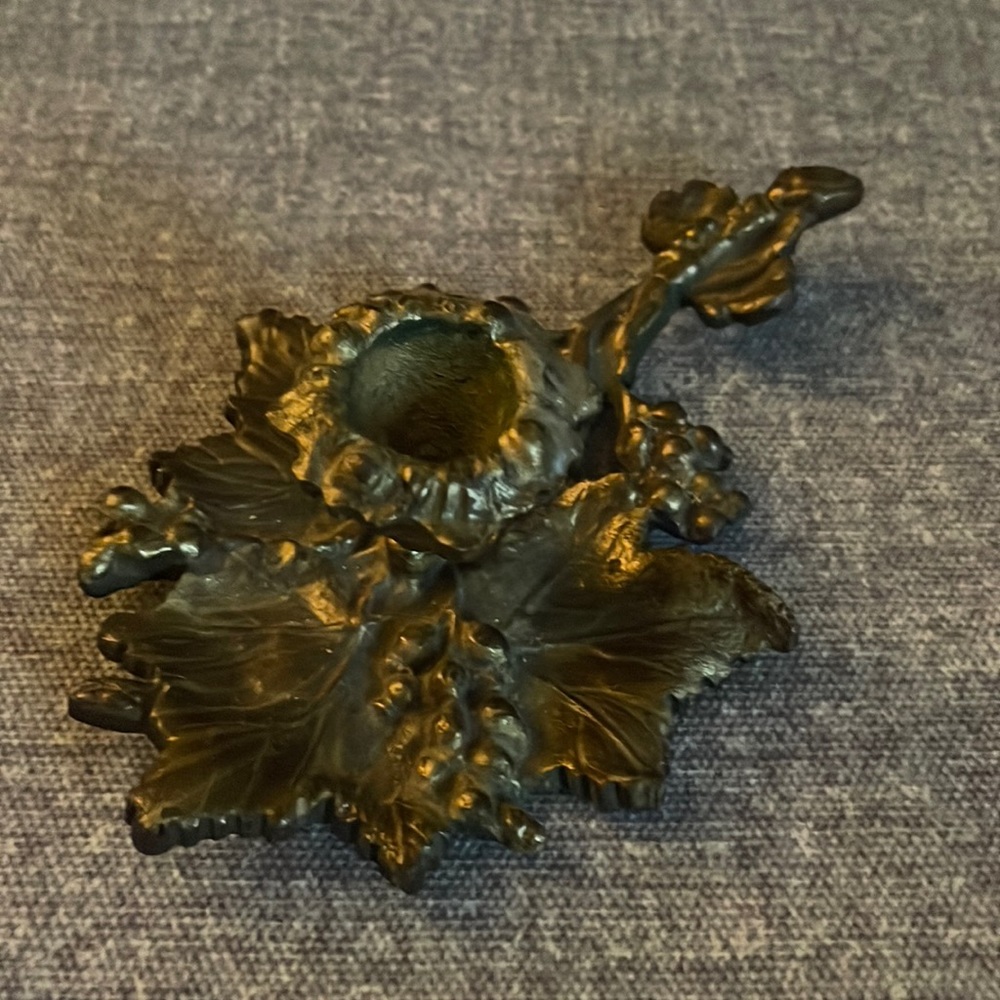 Antique Victorian heavy brass Leaf form nighttime candleholder